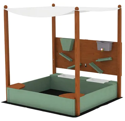 Produktbild von SandkastenmitSonnendachfürKinder,2Aufbewahrungsbehälter,116Lx112,5Bx128Hcm,Tannenholz,Kunststoff,Grün
