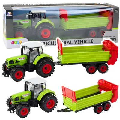 Productafbeelding van Trekker met aanhangwagen wrijvingsaandrijving openende motorkapdeuren groen