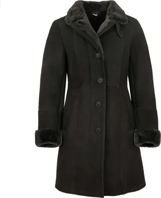 Produktbild von Damen Ledermantel Lammfellmantel Lammnubuk dunkelbraun : 36