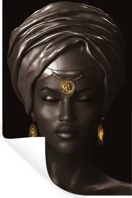 Produktbild von MuchoWow® Wandtattoo Wandsticker Wandaufkleber Frau - Afrika - Schwarz - Gold 80x120 cm Selbstklebend und Repositionierbar - Repositionierbar - Wasser abweisend