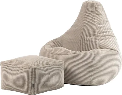 Produktbild von Famanu Sitzsack mit Hocker - Beige Corduroy für Erwachsene