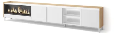 Produktbild von TV-Möbel Holzeffekt weiß und eiche 315x35x61cm Kamin mit Feuereffekt