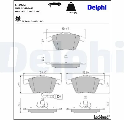 Produktbild von DELPHI Bremsbeläge Satz Vorne Bremsklötze für VW GOLF VI (5K1) LP2032