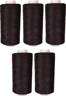 Immagine prodotto di [0,03 EUR/10 m] Set di 5 pezzi di filo per cucire [monocolore] | set per cucire universale | filo per macchine da cucire in poliestere | 5 rocchetti da 500m | set di filo per cucire per tutti gli usi - [colore - nero] | set di filo per cucire - 2500m