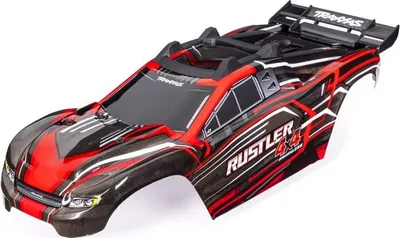 Produktbild von Traxxas Karosserie Rustler 4x4 rot mit Aufkleber mit Karo Halterung