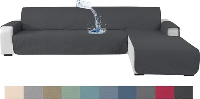 Produktbild von Ecksofa-Überzug für 3-Sitzer, wasserdichter Ecksofa-Schutz, Ecksofa-Überzug mit Armlehnen, Ecksofa-Überzug, Ecksofa-Schutz (255 cm, Dunkelgrau)