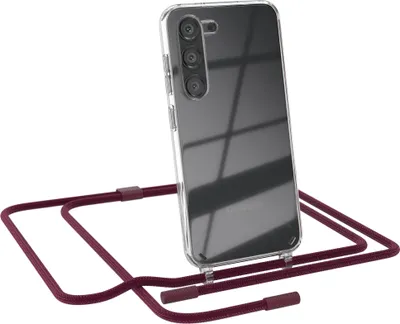 Produktbild von EAZY CASE Handykette für Samsung Galaxy S23, Clear Case aus Silikon, mit Umhängeband, abnehmbare Endstücke, Handyband in Rot
