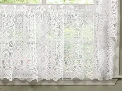 Küchenvorhang Blumen Spitze 91,5 cm 2er-Set Weiß