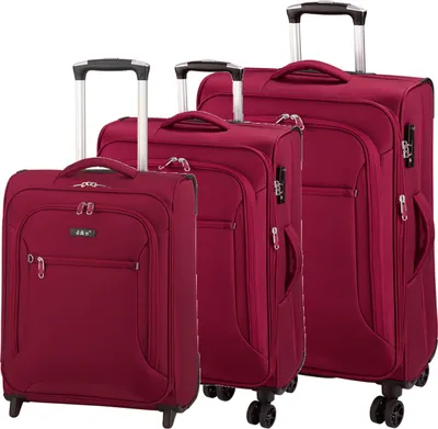 Produktbild von Koffer 3er Set Leicht Reise Trolley 4 Rollen mit Dehnfalte Rot Bowatex