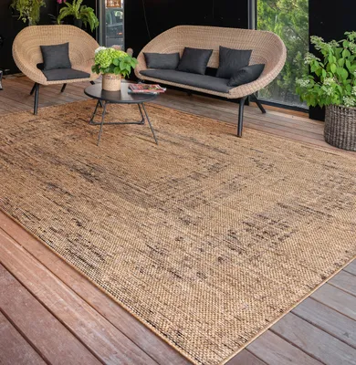 Produktbild von Outdoor Teppich wetterfest Modern Flachgewebe, Jute-Optik für Terrasse & Balkon Grösse 160x220 cm