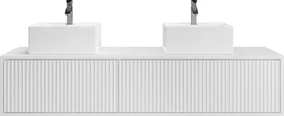 Produktbild von Gestreifter Badezimmer-Hängeschrank mit Doppelwaschbecken - weiß - 150 cm - ARNEGA