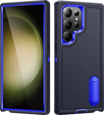 Produktbild von Hülle für Samsung Galaxy S23 Ultra Hybrid Dreilagige Robust Stoßfest Schwerlast Schutzhülle mit Ständer Dunkelblau