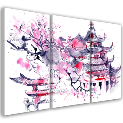 Produktbild von Triptychon auf leinwand städte & architektur - rosa 90x60 cm Feeby rosa wandbild bereit zum aufhängen