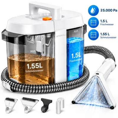 Produktbild von ATEROLL Teppichreinigungsgerät, 25 kPa, Selbstreinigung & 1,55L+1,5L Trenntank,600W Waschsauger für Sofa, Teppich, Autositze, Polsterreiniger 3in1