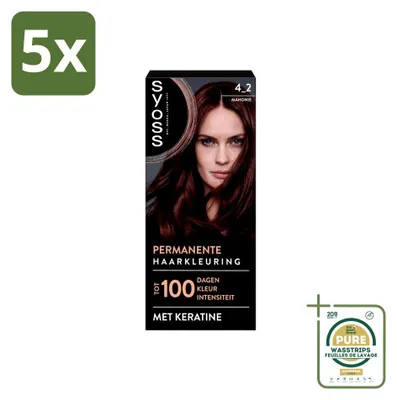 Image de 5 x Coloration SYOSS 4-2 Mahonie - Coloration permanente pour cheveux - Pack économique - 5 pièces