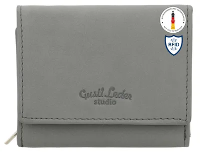 Produktbild von Gusti Stiftemappe Leder - Wencke Federtasche Federmappe Schlampermäppchen Stiftetui Waschtasche Kosmetiktasche Kulturbeutel Make-up Tasche Utensilientasche Graublau Leder