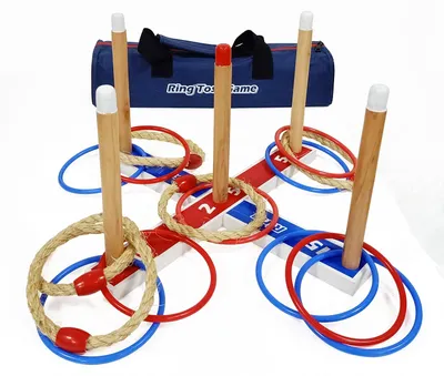 Ringwurfspiel aus Holz – 5 Seilringe + 10 Plastikringe
