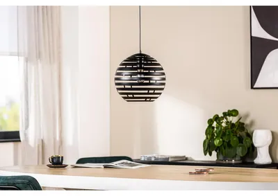 Obrázek produktu pro Kulaté závěsné svítidlo H340, barva černá, průměr 30 cm, s žebrováním