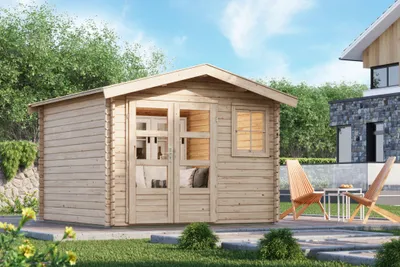Produktbild von Gartenhaus Holz 38mm Blockbohlenhaus Gerätehaus Geräteschuppen Felsenau 3 naturbelassen 297x297x239 cm