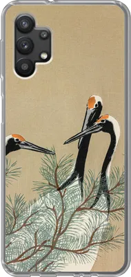 Produktbild von MuchoWow® Handyhülle Schutzhülle Hülle für Telefoonhoesje Samsung Galaxy A32 5G Blätter - Kranich - Tiere - Skandinavisch - Japan Silikon Softcase Handy Hülle - Softcase