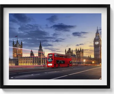 Produktbild von Roter Bus in London– Wandbild mit Rahmen – Gerahmtes Bild  – Wanddekoration – 80x60 cm –  Schwarz Rahmen