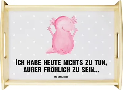Produktbild von Mr. & Mrs. Panda holz serviertablett Axolotl Hurra - Grau Pastell - Geschenk, Freude, tablett, Zufriedenheit, Motivation, Deko, sofatablett, Servier