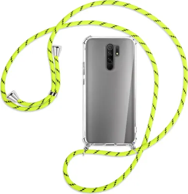 Produktbild von Handykette Backcover-Schutzhülle mit Band (Metall silberfarben) für Xiaomi Redmi 9 - neongelb