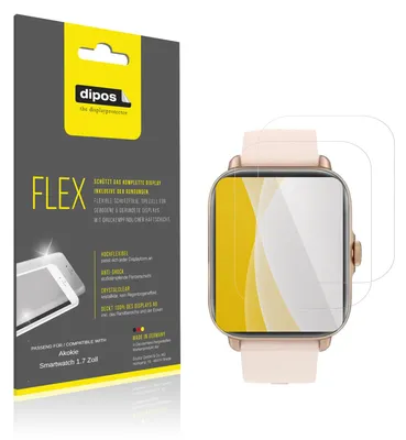 Immagine prodotto di 2x Pellicola protettiva per Akokie Smartwatch 1.7 Zoll, rivestimento al 100%, Protezione dipos Flex