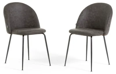 Image de Lot de 2 chaises de salle à manger en similicuir, rembourrées avec pieds en métal, chaises modernes pour cuisine, salle à manger, bar et restaurants SARA - Gris/Gris foncé