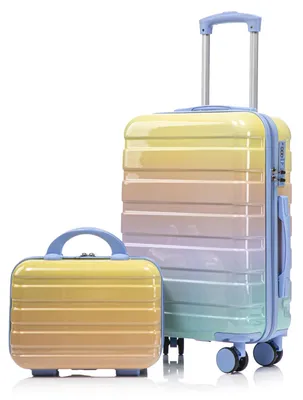 Produktbild von 2er Kofferset 14 20 Zoll PC Spinner mit Kosmetiktasche Gelb , für Wochenendreise