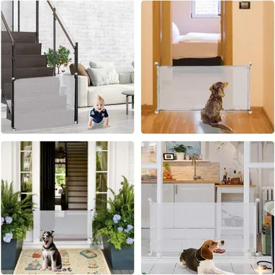 Produktbild von Hundezaun, Isolationstor für den Innenbereich, tragbare Sicherheit, faltbar, einziehbar, für Katzen, Weiß, 71,9 x 177,9 cm