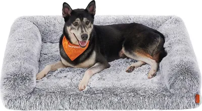 Obrázek produktu pro Pelíšek pro psy XL FluffyHug - vhodný pro střední a velké psy - vlnitá pěna - pratelný snímatelný potah - 106 x 80 x 23 cm - Ombre Grey - PGW233G01