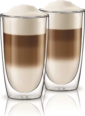 Produktbild von Aqualogis 350 ml sada 2 termo sklenic - Termohrnek - Dvoustěnné sklo - Sklenice na kávu - Termo sklenice na kávu - Dárkové sklenice Sklenice na latte