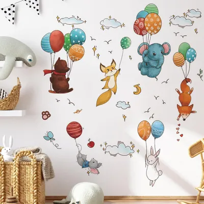 Produktbild von Wandtattoo Wandaufkleber Wandsticker für Kinderzimmer Waldtiere Ballon Wanddekoration