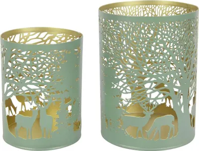 Produktbild von TrendLine Windlicht Metall Rentier Ø 9 cm grün-gold