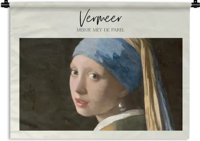 Produktbild von MuchoWow® Wandteppich Wandbehang Das Mädchen mit dem Perlenohrring - Vermeer - Alte Meister 60x45 cm Tapisserie Dekoration Wandtuch - Das Schlafzimmer