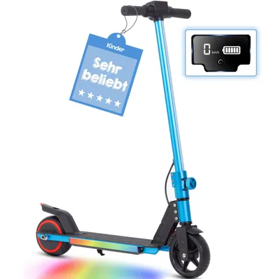 Produktbild von Cityroller Kinderroller ab 6 jahre, 10km, mit LED Leuchten, klappbar, Tretroller 150 W, 14 km/h, (bis 80kg, EBS+Fußbremse, klappbare Aluminiumrahmen)