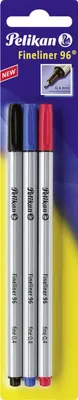 Produktbild von Pelikan Fineliner 96 farbig sortiert schwarz/rot/blau 0.4mm Blister