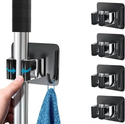 Produktbild von Famanu Halter selbstklebend, 4 Stück, für Besen und Werkzeuge - Edelstahl