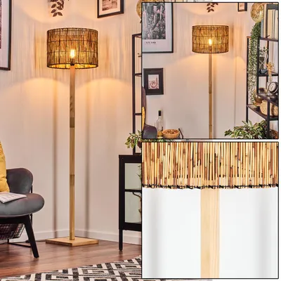 Produktbild von Obenetto Stehlampe mit Holzfuß und Schirm aus Bambus