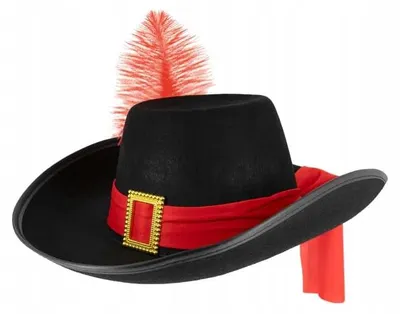 Produktbild von PartyPal Musketierhut schwarz mit roter Schärpe