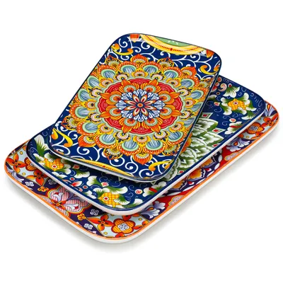 Image de Sushi-Platte Set, vancasso 3 pièces rectangulaire plat de service, plat de service en porcelaine, style bohème