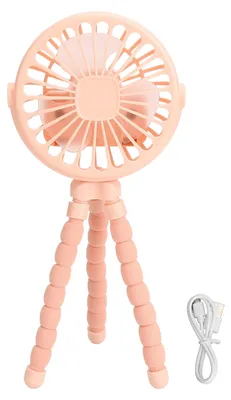 Obrázek produktu pro Ventilátor do kočárku, přenosný, mini, 3 rychlosti, s možností zavěšení, umístění a otáčení, vhodný na psací stůl, růžová barva