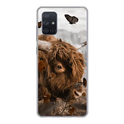 Produktbild von MuchoWow® Handyhülle Schutzhülle Hülle für Samsung Galaxy A51 Scottish Highlander - Schmetterlinge - Pflanzen Silikon Softcase Handy Hülle - Schutzabdeckung