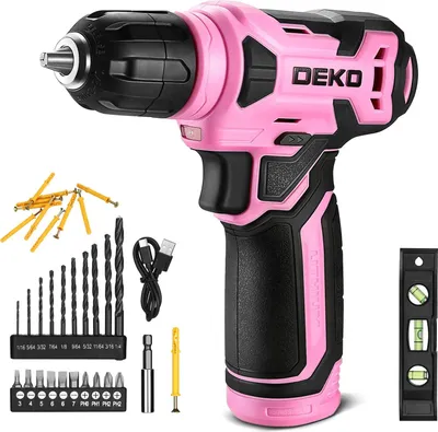 Produktbild von Akku Bohrschrauber Set 8V - Kabelloser Mini Schraubendreher - 10 mm Schnellspannbohrfutter - LED-Licht - Heimwerker Werkzeug - Pink