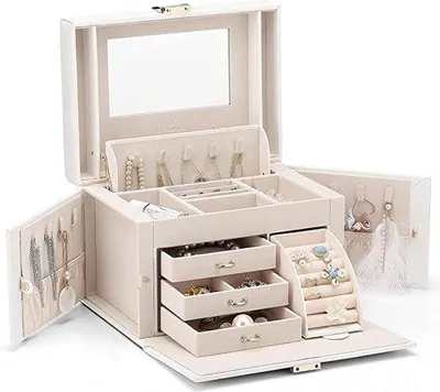 Image de Boîte à bijoux pour femmes, portable, avec tiroirs, pour colliers, boucles d'oreilles et bagues