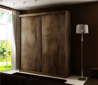 Produktbild von KIER FURNITURE Kleiderschrank mit Schiebetüren TOP, Schlafzimmer Schrank, Garderobeschrank, Flurschrank Esche Dunkel 150x200x62cm