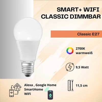 Produktbild von Ledvance LED Smart+ Birne A60 9,5W = 75W E27 matt 1055lm warmweiß 2700K dimmbar App Google Alexa WiFi