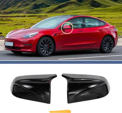 Image de ABS Gauche Droite Rétroviseur Couvercle Capuchon Remplacement Brillant Noir pour Tesla Modèle 3 avec Klaxons Rétroviseur Protection Couvercle N°109229000