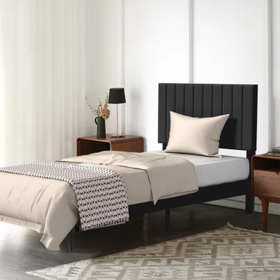 Produktbild von YZNAHRE Bettgestell 90x200 cm Gästebett Metallbett Bettrahmen mit Samt Kopfteilund Einzelbett bis 300 kg für Schlafzimmer Gästezimmer, Schwarz